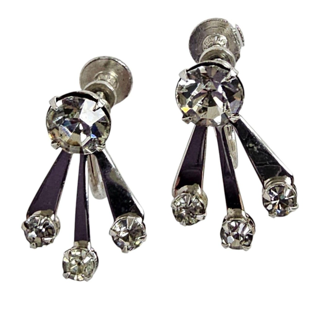 Bugbee & Niles B.N. Vintage Rhodium Rhinestone Spray Screw‎ Back Earrings MCM